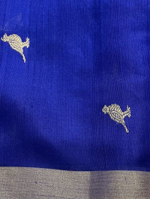 Royal Blue Chanderi Silk Blouse With Gold Zari Bird Motifs