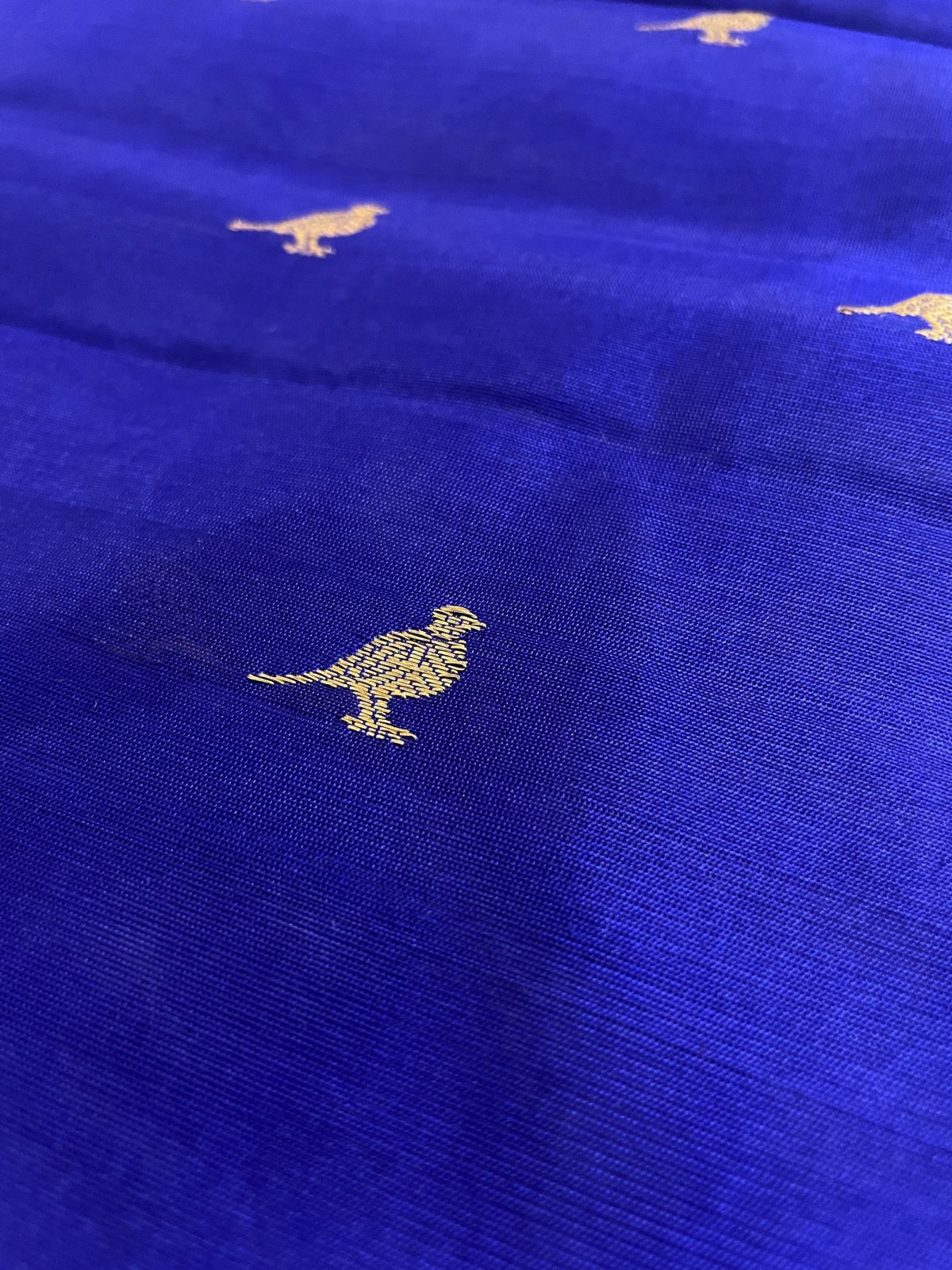 Royal Blue Chanderi Silk Blouse With Gold Zari Bird Motifs