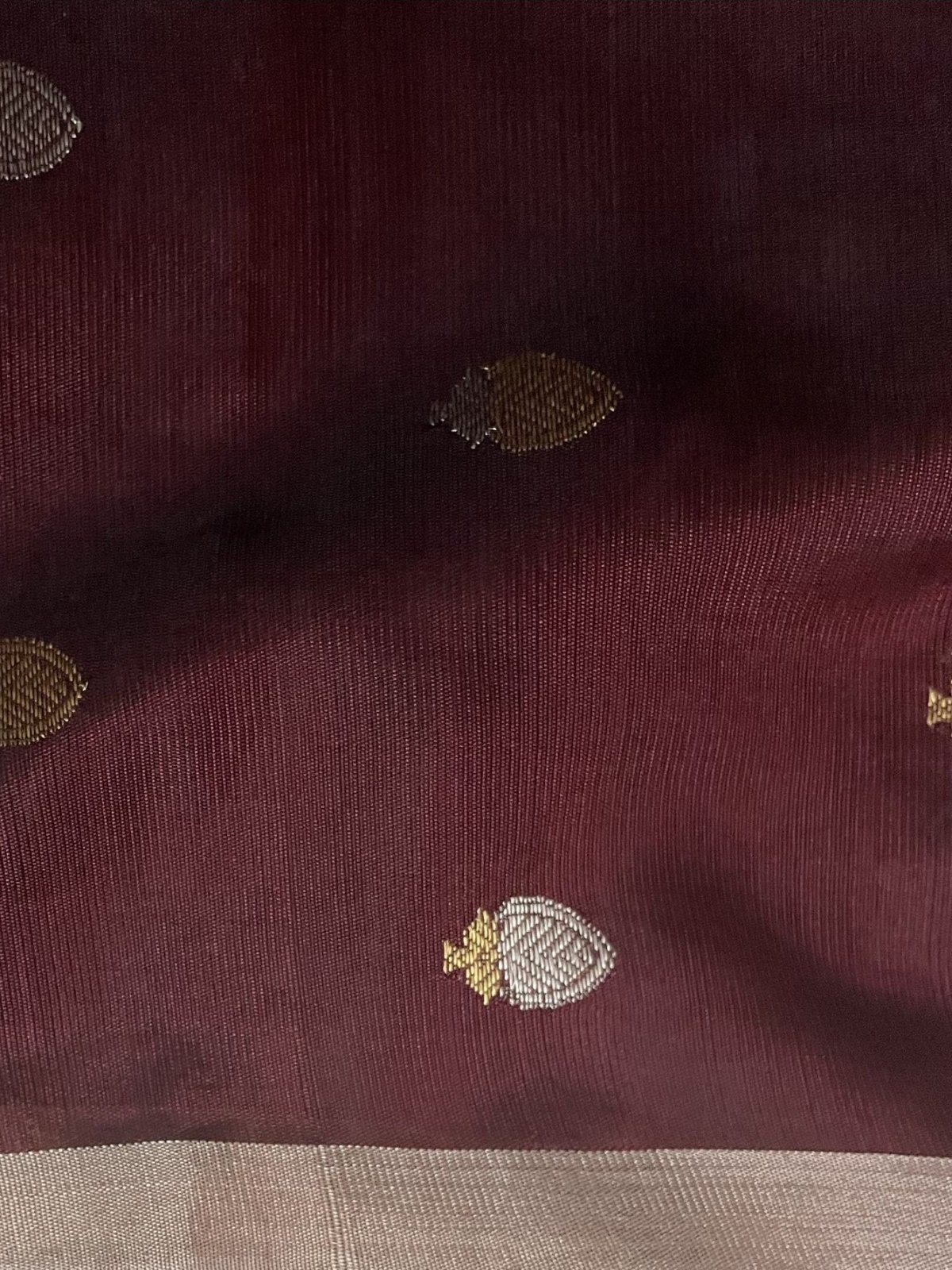 Maroon Chanderi Silk Blouse With Gold And Silver Zari Motifs Tulsi Weaves