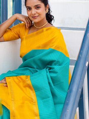 Yellow & Turquoise Ombre Saree Design by DeepThee at Modvey | Modvey