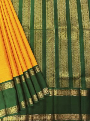 Buy Yellow & Green - Silk Cotton with plain body & contrast Zari Border  online | T. Nagar from ShrusEternity