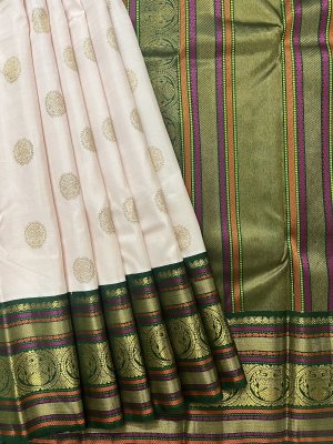 Cream And Green Combination Saree | womenabiding.com