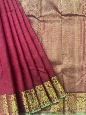 Pink Zigzag Patterned Silk Saree With Gatti Zari Border – Kumaran Silks