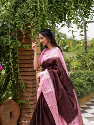 Onion colour kanchivaram silk saree with thread woven motif all over and  contrast blue colour pallu, border COST : 8800 INR ** Click on the link  to... | By Vasthram SilkFacebook
