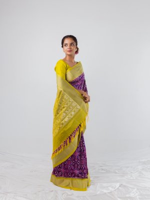 Buy Bandhani Yellow And Purple Designer Traditional Saree at Amazon.in