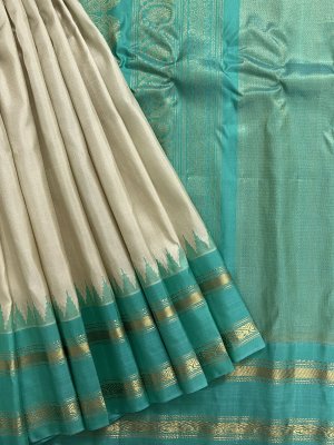 Mint Green Pattu Silk Saree with Navy Blue Kanjivaram Border | TST | The  Silk Trend