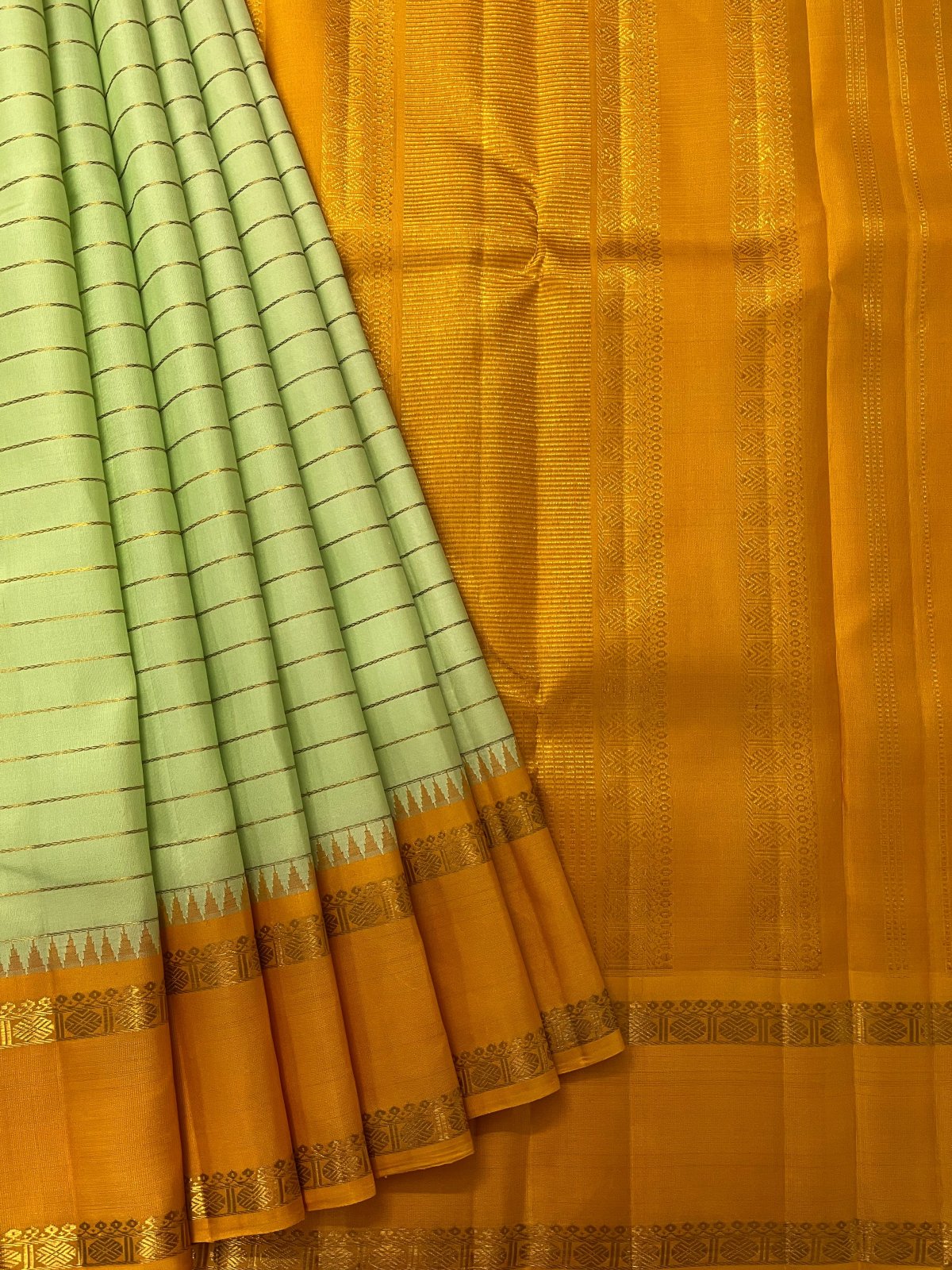 Handwoven Green Kanjeevaram Silk Saree With Yellow Border