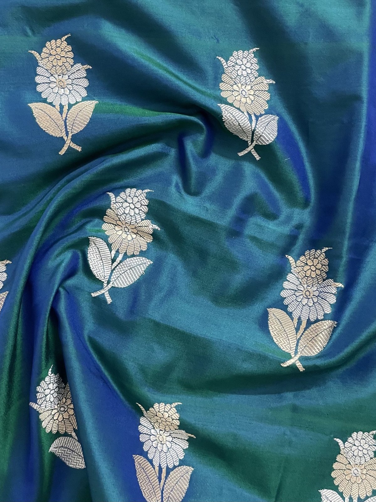 Olive Green - Polka Dot Zari Buti Viscose Silk Stitched Blouse
