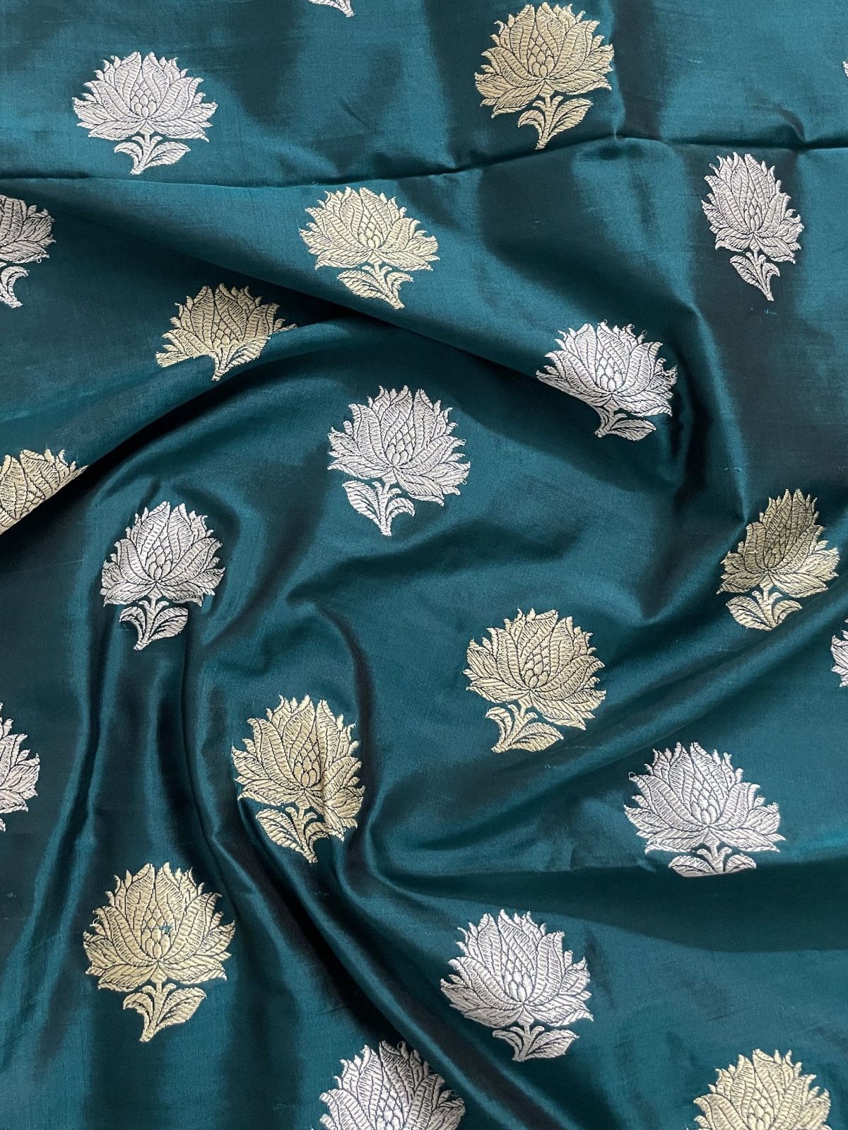 Blue - Polka Dot Zari Buti Silk Stitched Plain Blouse 04