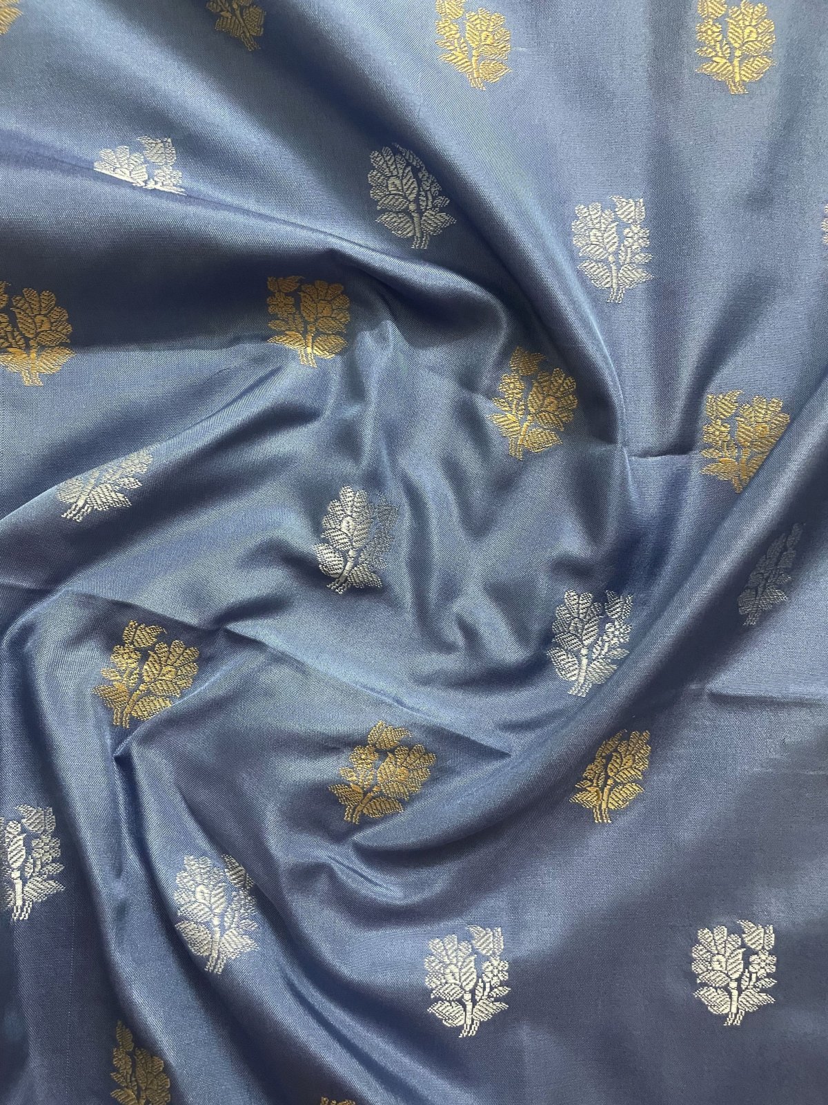 Blue - Polka Dot Zari Buti Viscose Silk Stitched Blouse