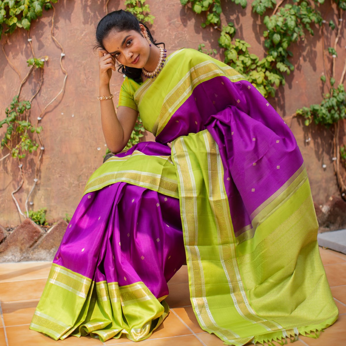 Purple & Green Banarasi Silk Saree