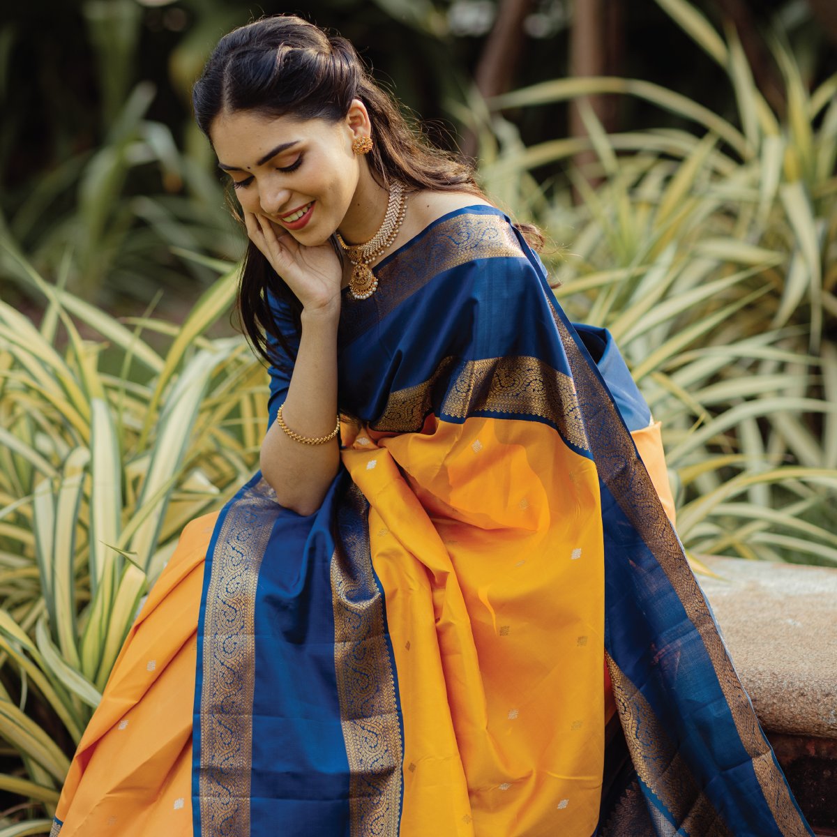 Yellow silk saree with royal blue blouse | Pattu saree blouse designs, Saree  blouse designs, Indian saree blouses designs