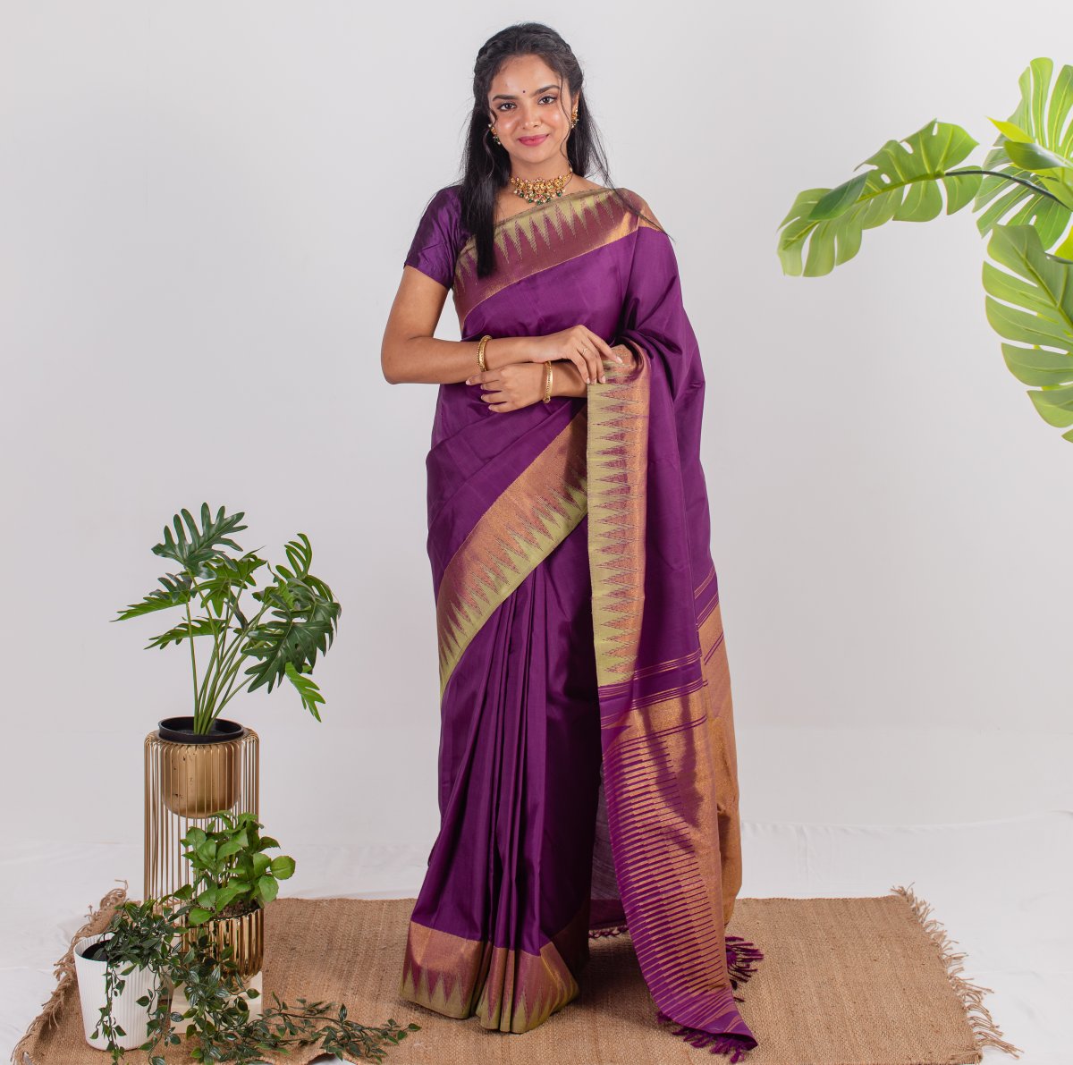 Purple Kanjeevaram Silk Saree with Bavanchi Border - Tulsi Weaves