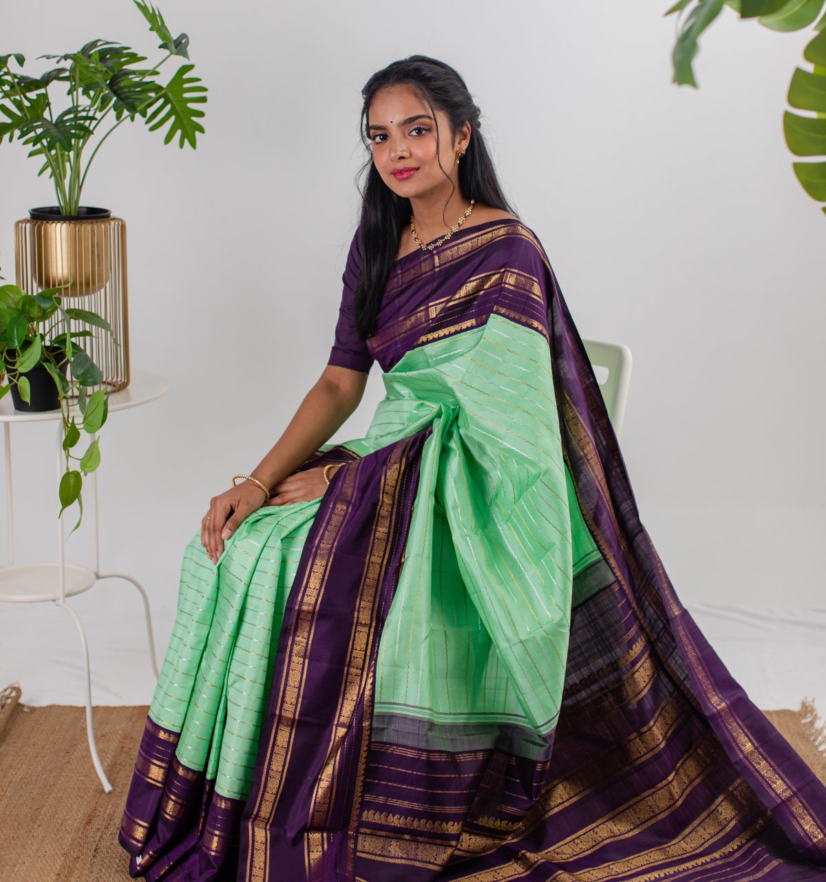 Purple Green Border Banana Saree - Parimal Ecohub