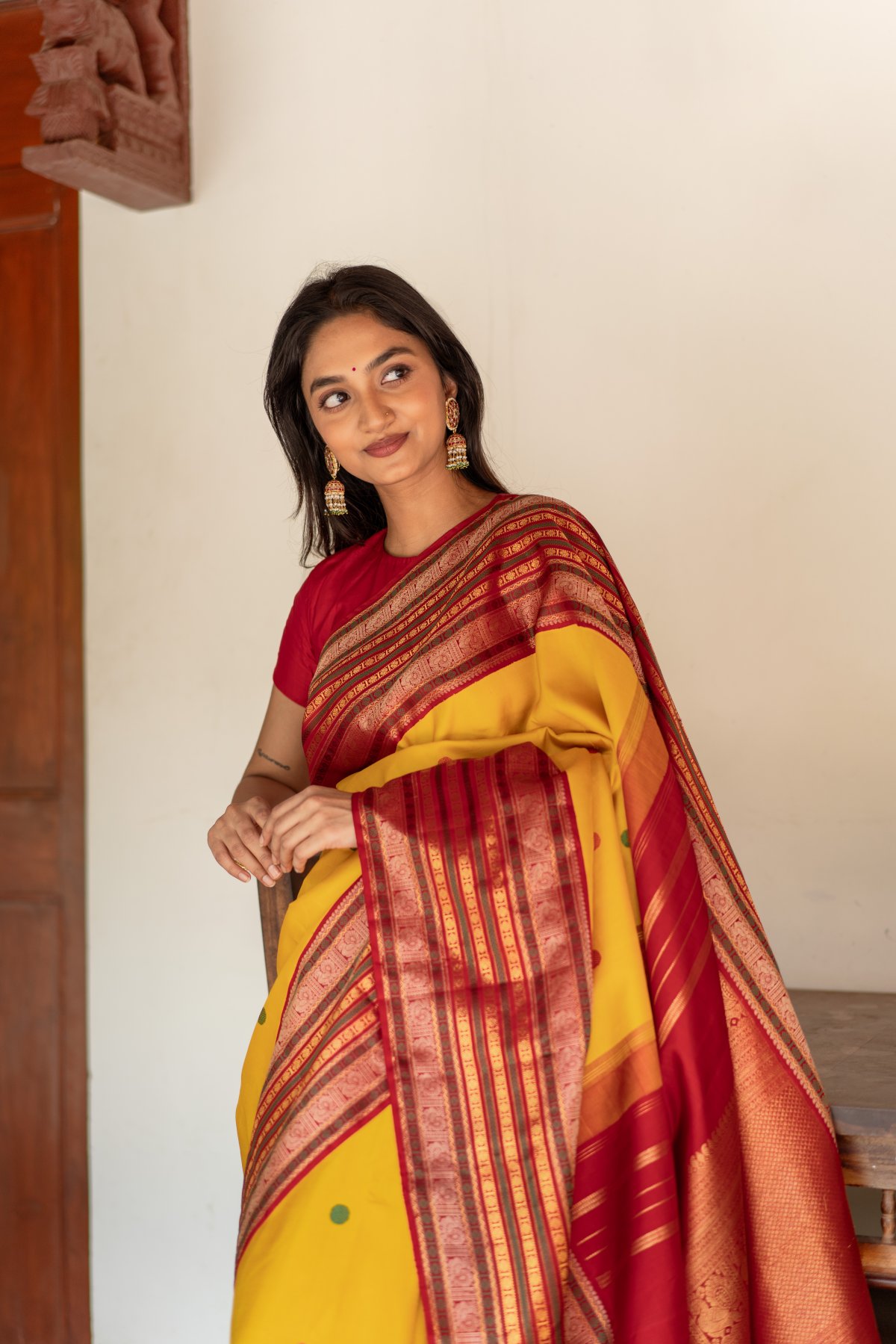 Red And Yellow Bandhani Saree : The Morani Fashion