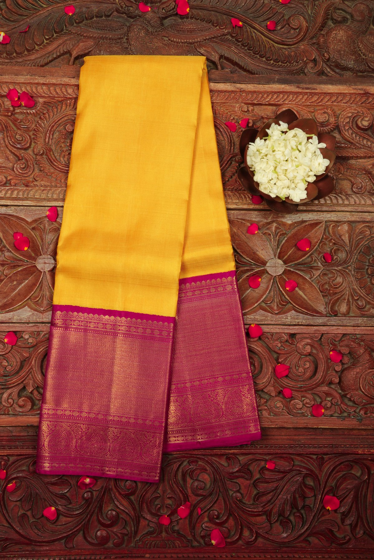 Silk Jacquard Zari Kanjeevaram Saree - Cobalt Blue & Magenta Pink main image 1
