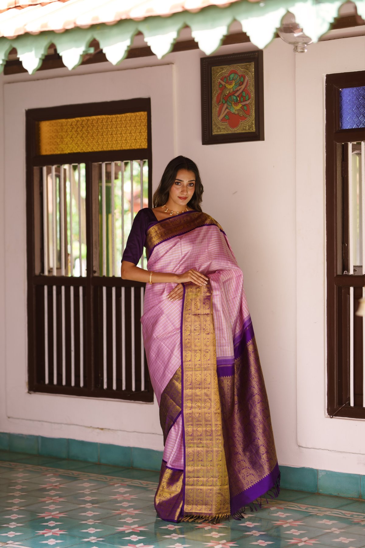 Semi Linen Light Pink Printed Saree With Zari Border - Shriyaya by Kumaran Silks main image 0