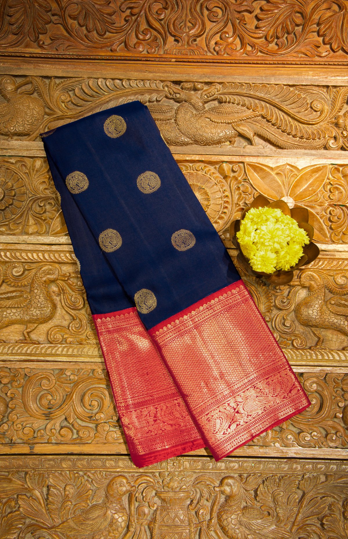 Tomato and Blue Women's Premium Italian Silk Geomatrical Print Office –  Uniform Sarees