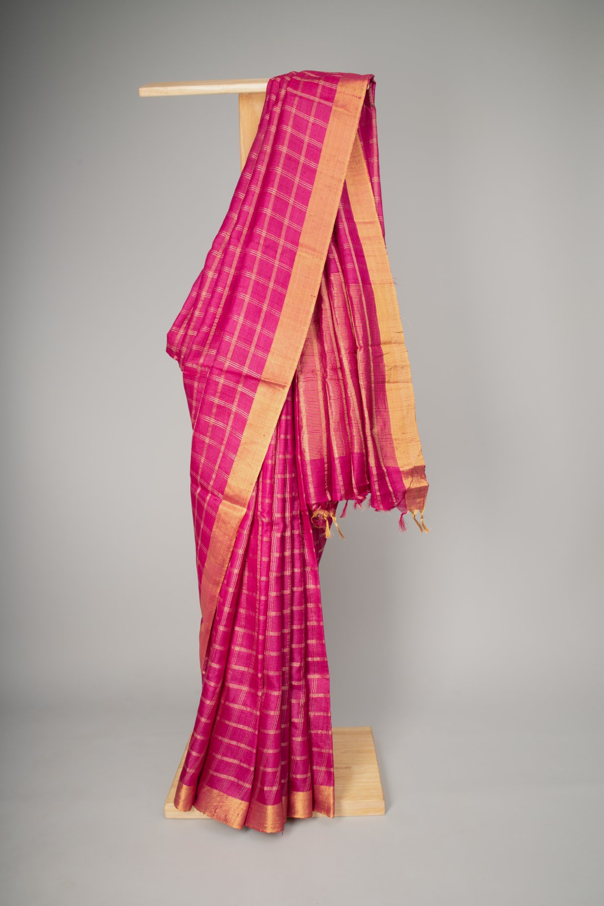 Pink Tussar Silk Saree Enthralled with Ikkat-Style Chevron Stripes Printed All Over Its Body, Complemented by Contrast Border, Pallu Printed with Ikkat Designs, and Paired with a Contrast Blouse main image 0