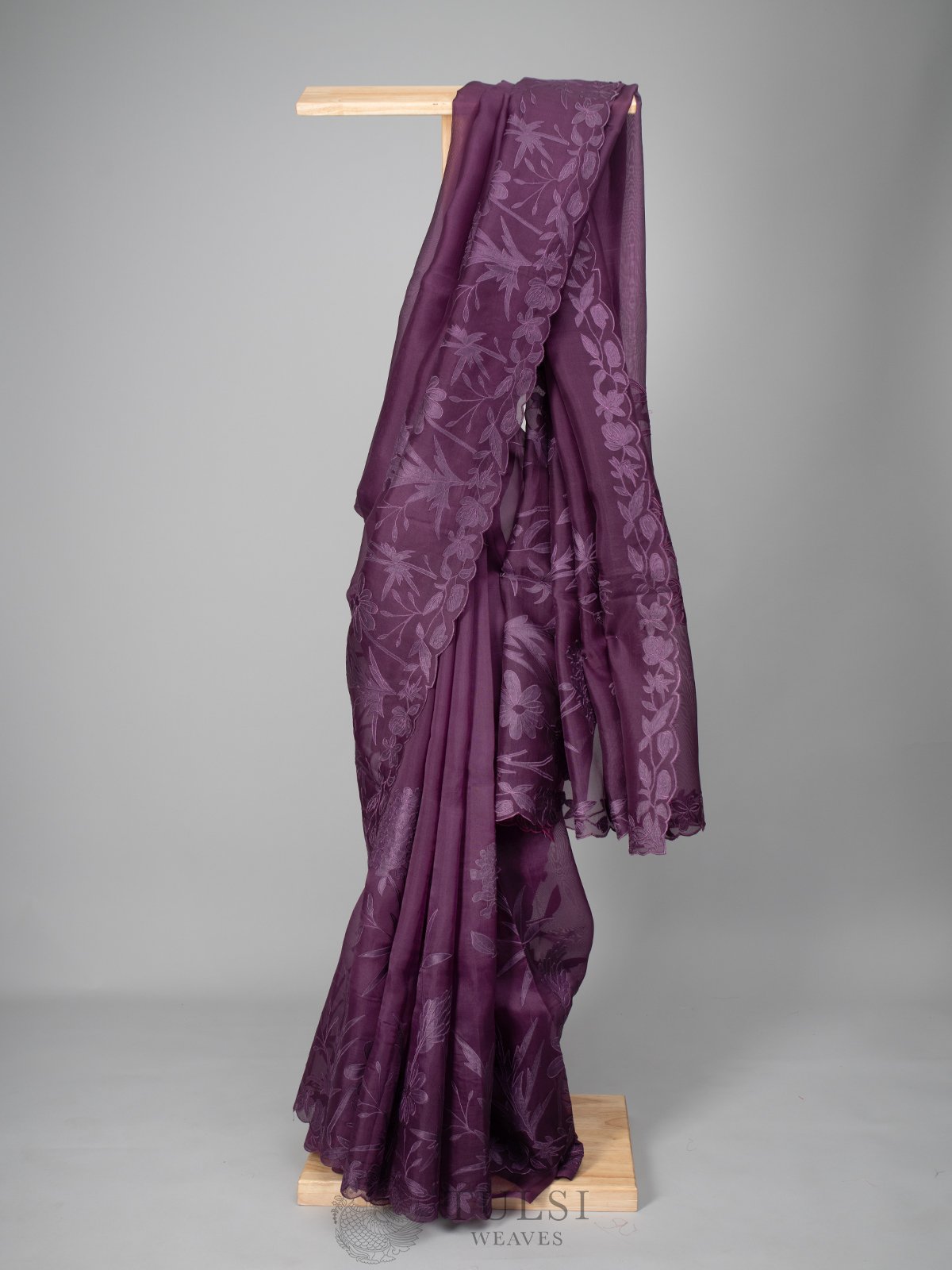 Women Purple Organza Silk Woven Design Saree With Unstitched Blouse