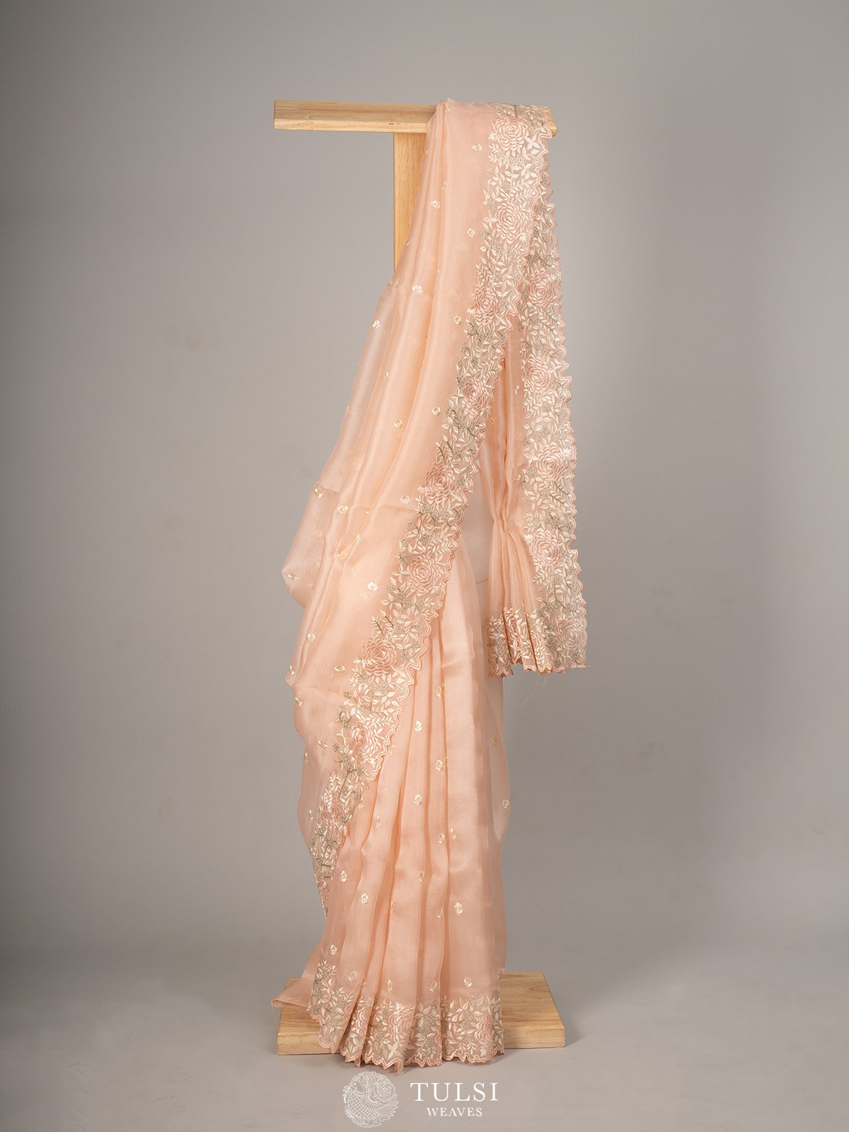 Party Peach Blended Woven Zari Organza Silk Saree main image 1