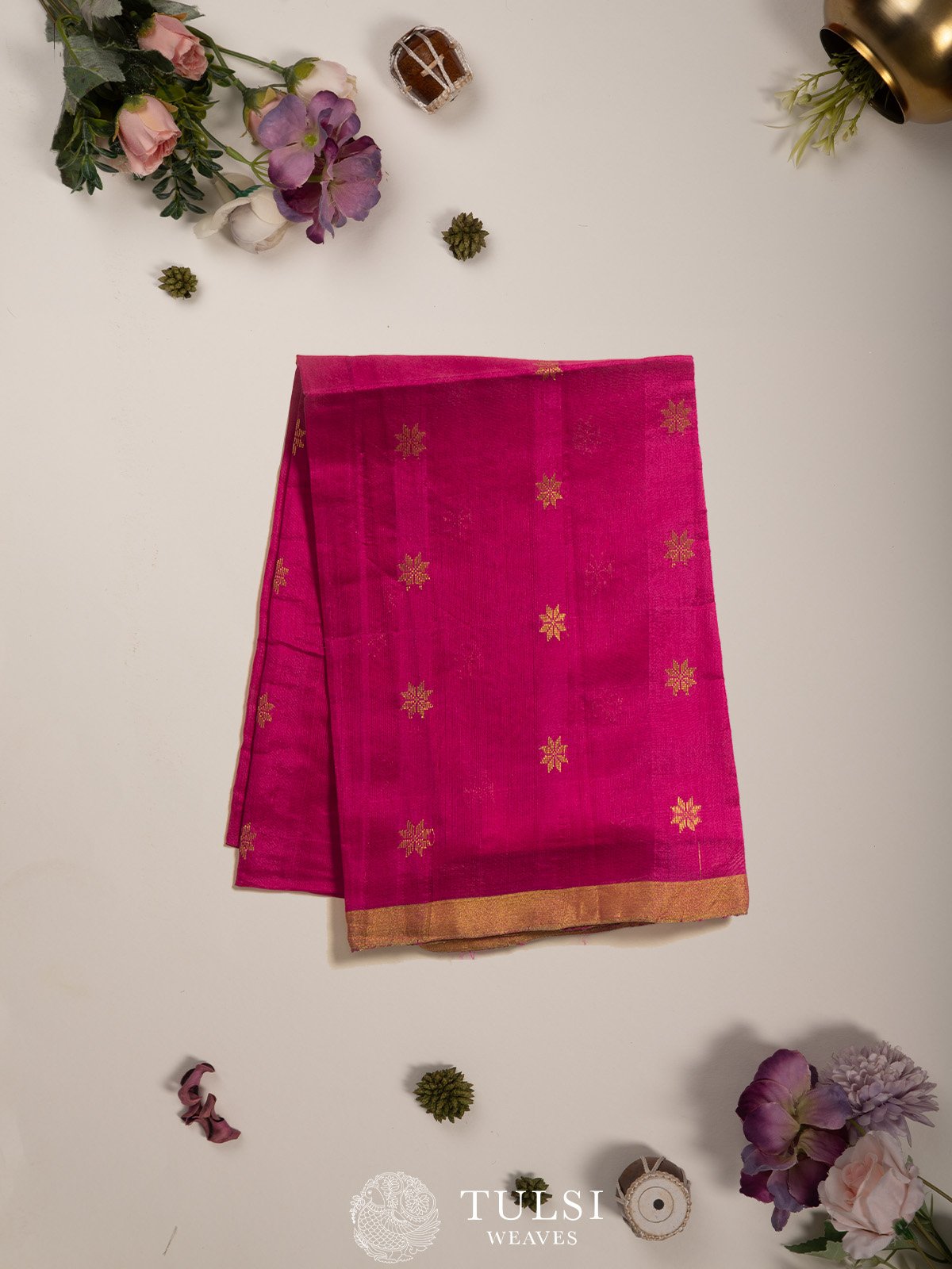 Maroon - Rangoli Pipad Chanderi Silk Blouse Piece with Ikat Border