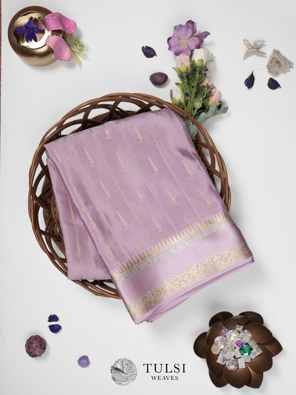 Elegant Dusty Pink Mysore Silk Saree Traditional Indian Silk Saree 