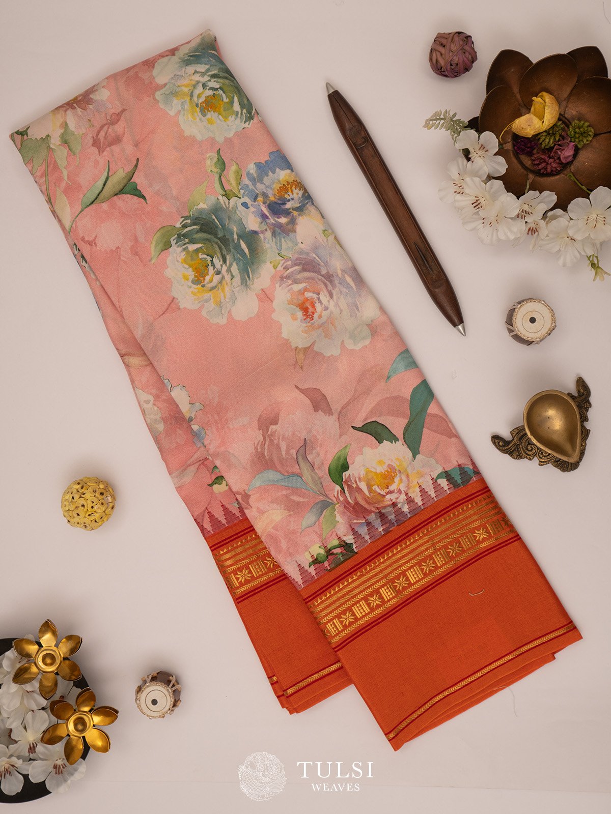 Color burst Moonlit lily Kancheevaram silk saree in pink palette main image 0