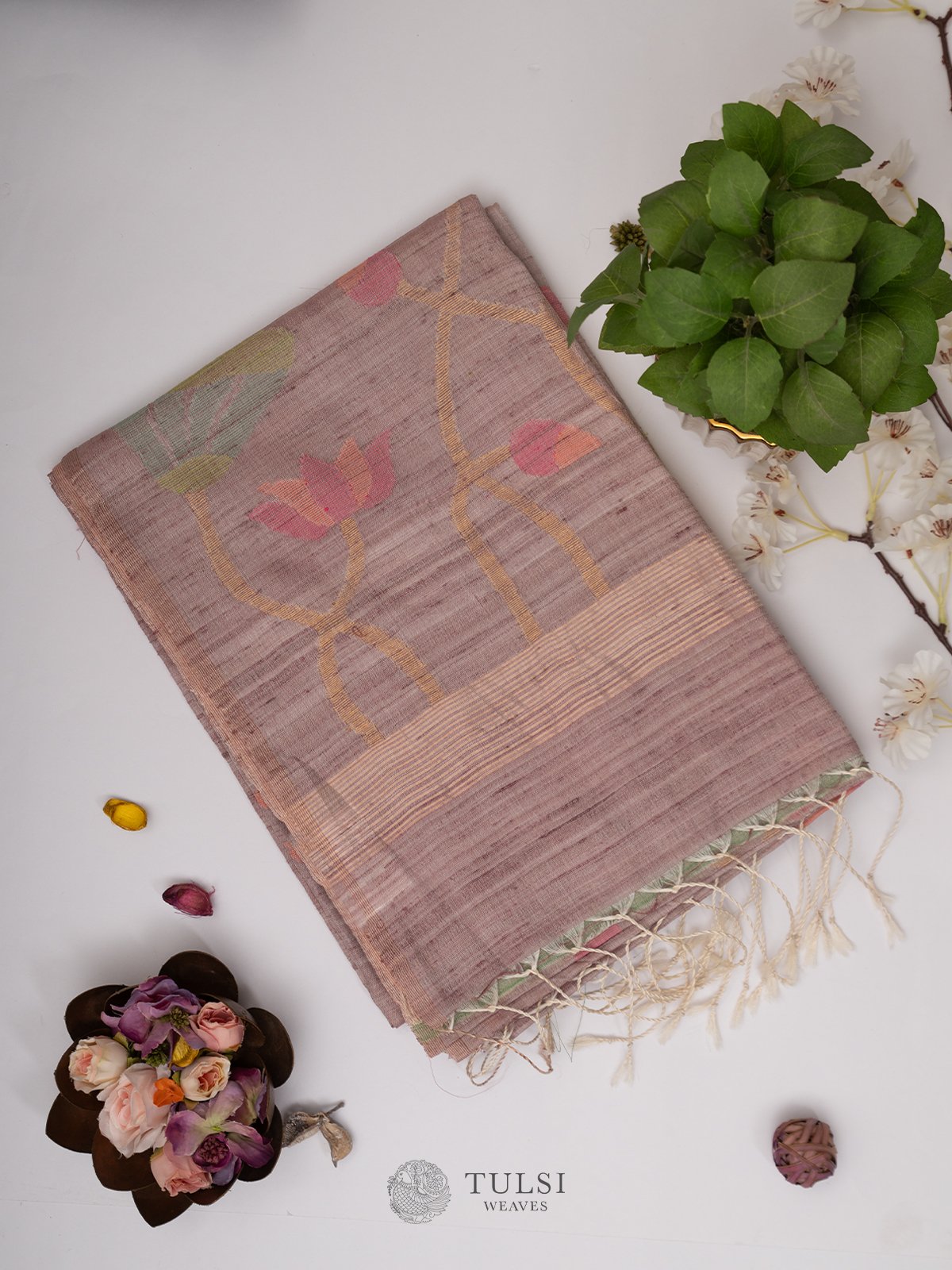 Tussar Silk Saree with Paisley Jamdani border
