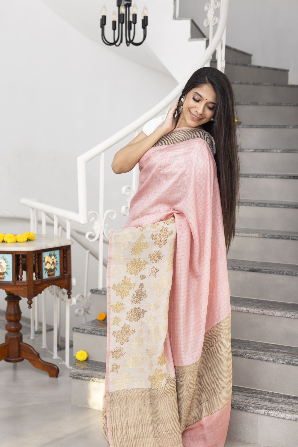Light Pink Semi Tussar Saree main image 0