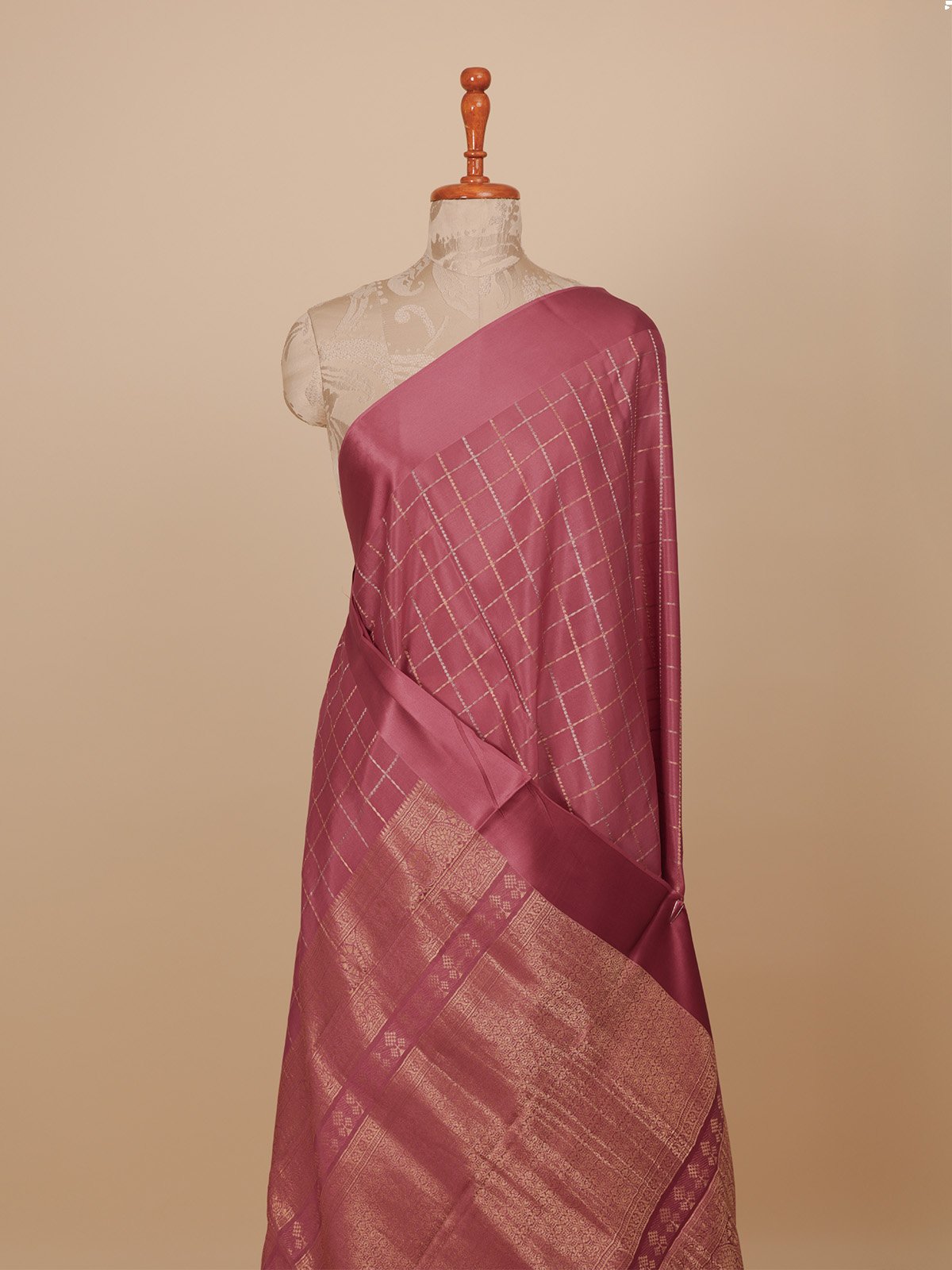 Dusty Rose Pink Designer Silk Readymade/Easy Saree