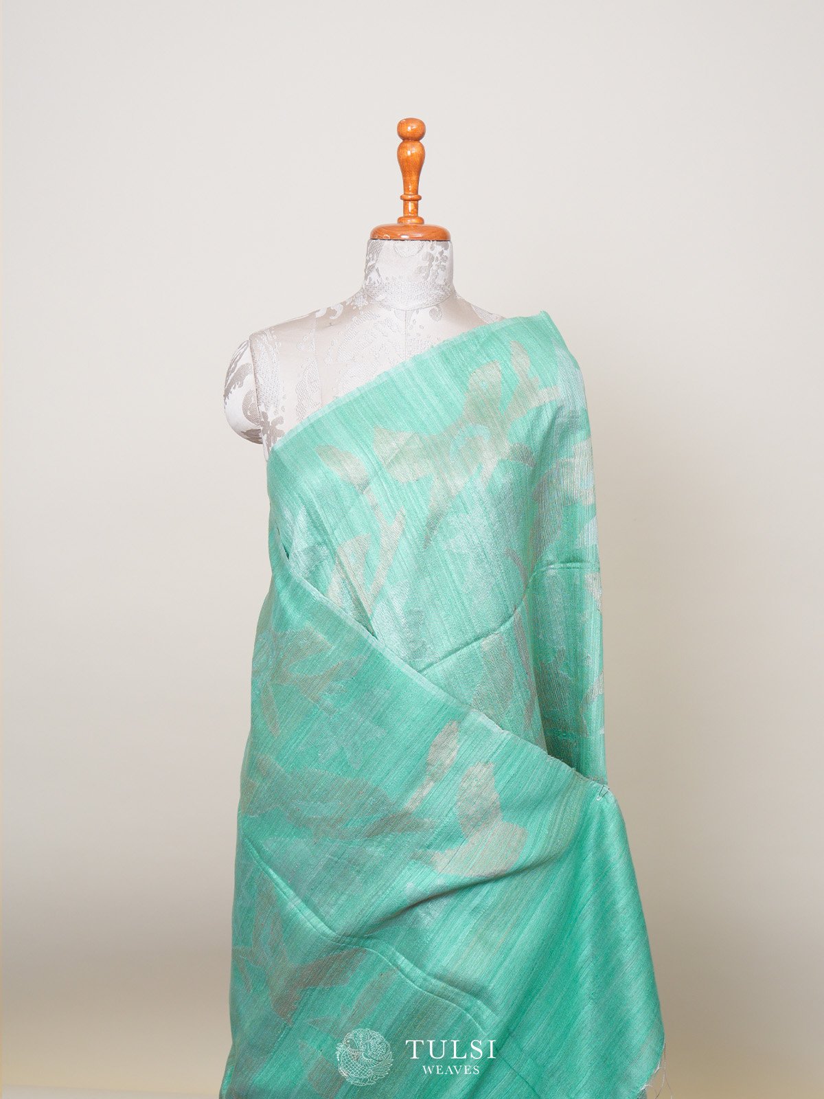 Women's Tussar Silk Teal green Printed Designer Saree With Blouse Piece