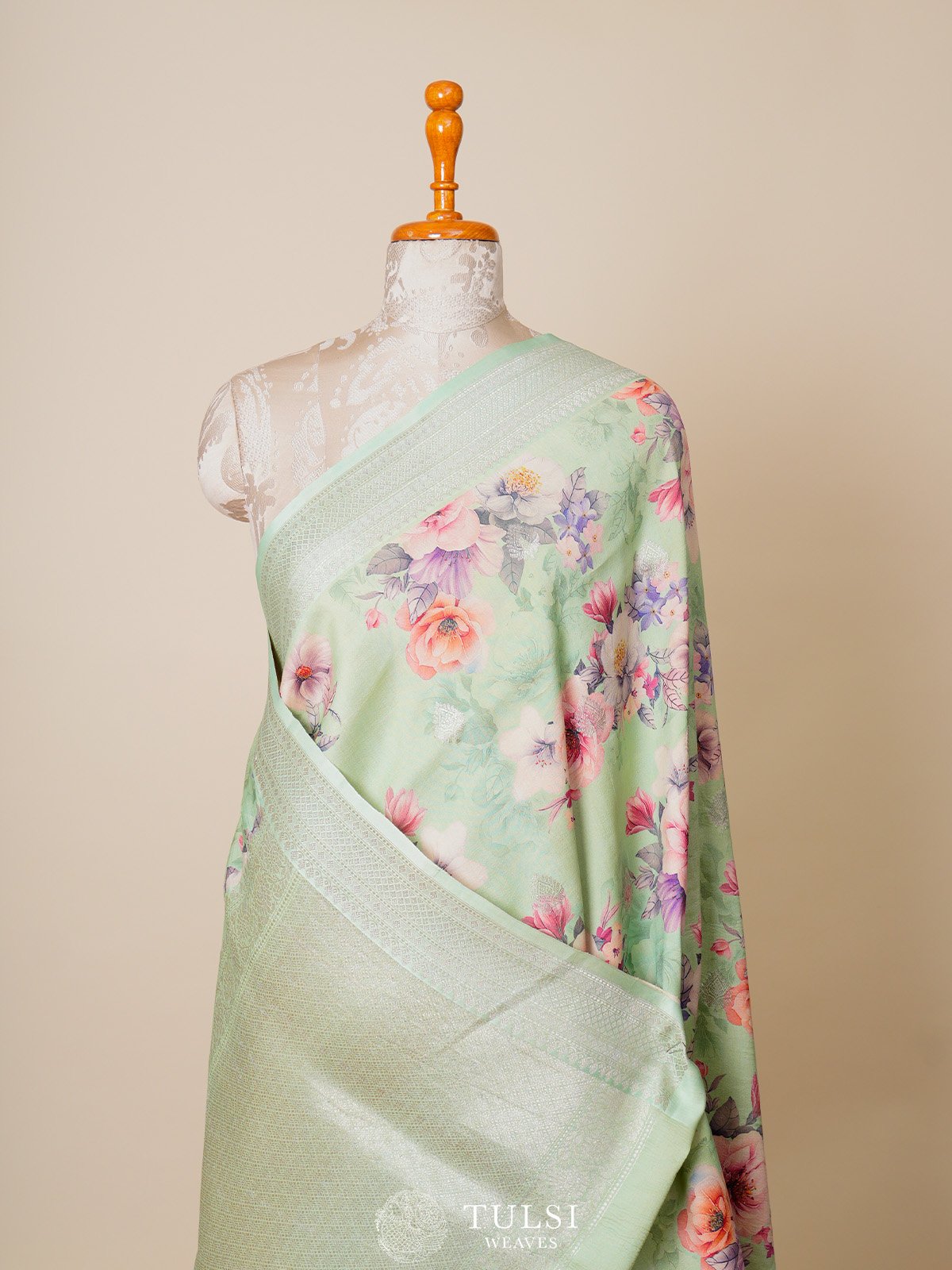 Women's Tussar Silk Green Printed Designer Saree With Blouse Piece