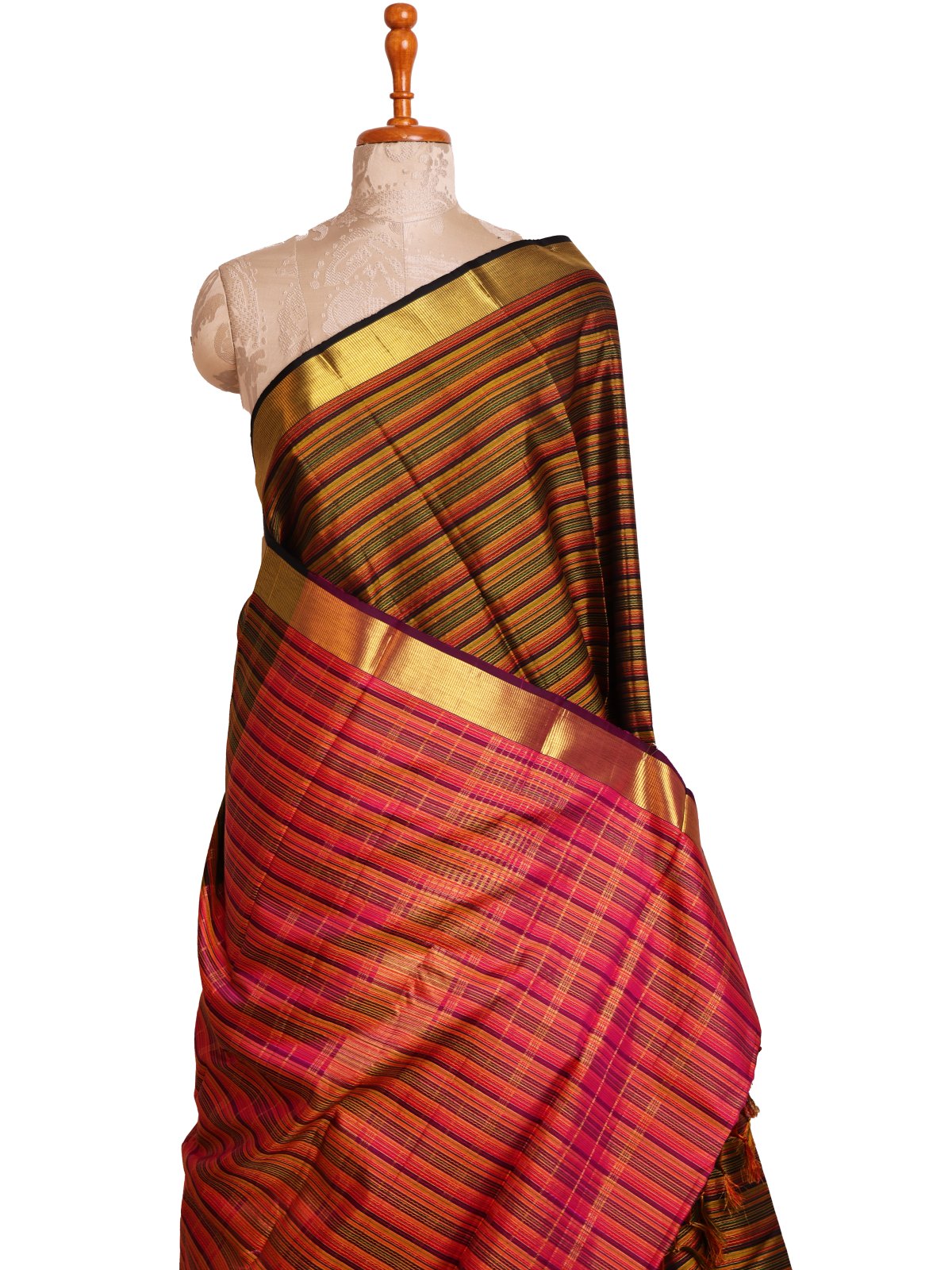Multi Colour Striped Kanjeevaram Silk Saree