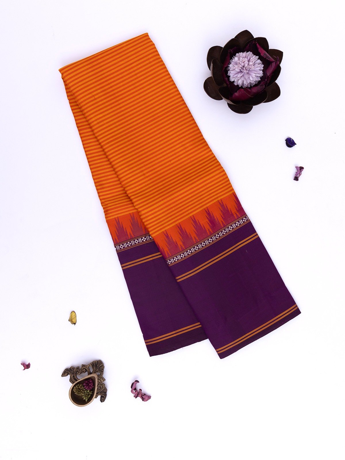 Orange Kanjeevaram Pattu Pett Saree