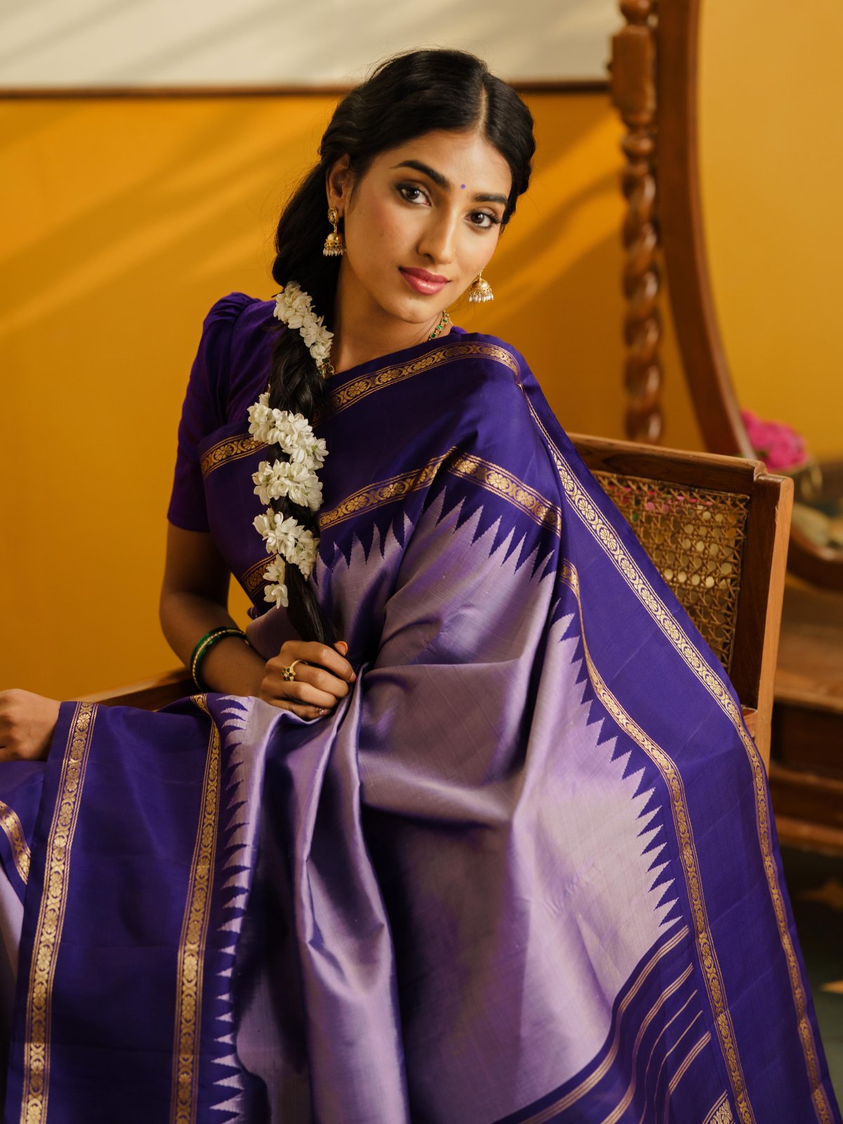 Vintage 16 - Lavender Kanjeevaram Silk Saree With Bluish Purple Border