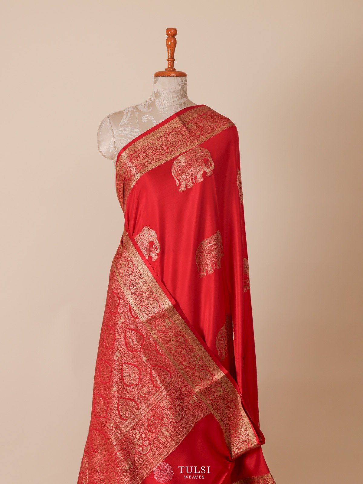 Red Mysore Silk Saree with Self Zari Border