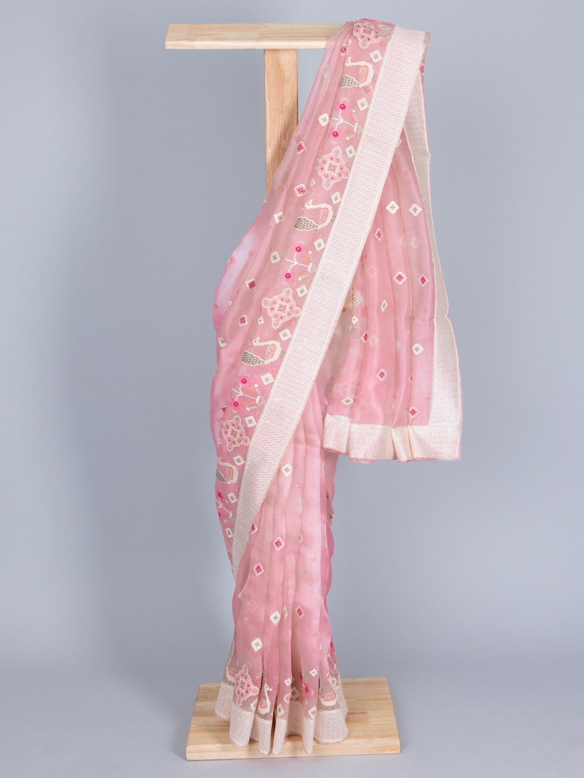 Light Pink Organza Saree With Embroidered Border