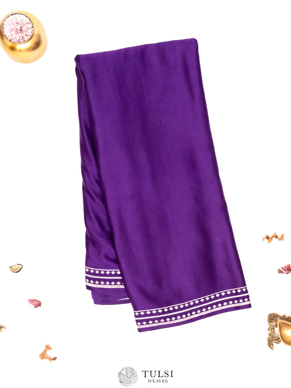 Purple Mashru Silk Saree with Geometric Zari Border