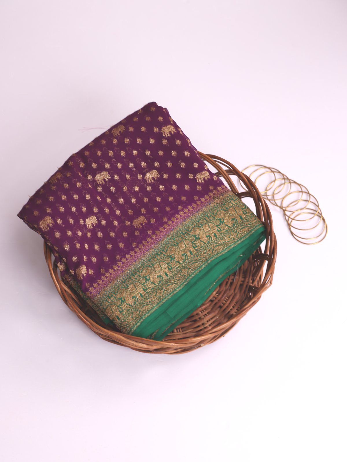 Purple Banaras Georgette Silk Saree With Green Border