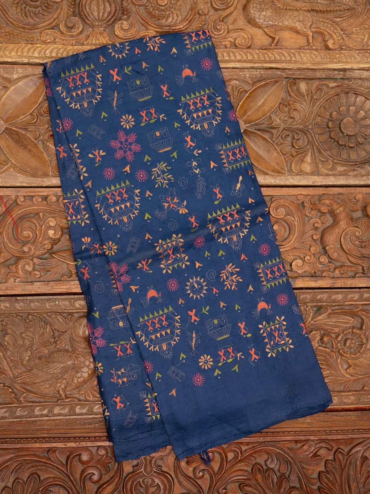 Blue Tussar Silk Embroidered Blouse                      