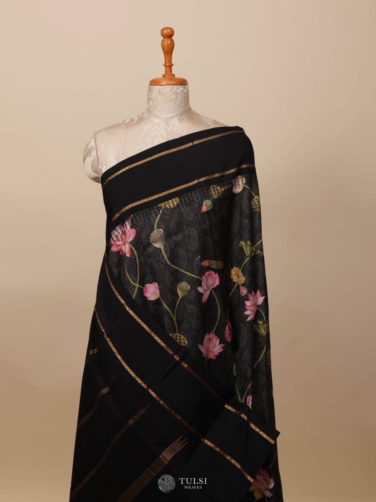 Black Printed Kanjeevaram Silk Saree