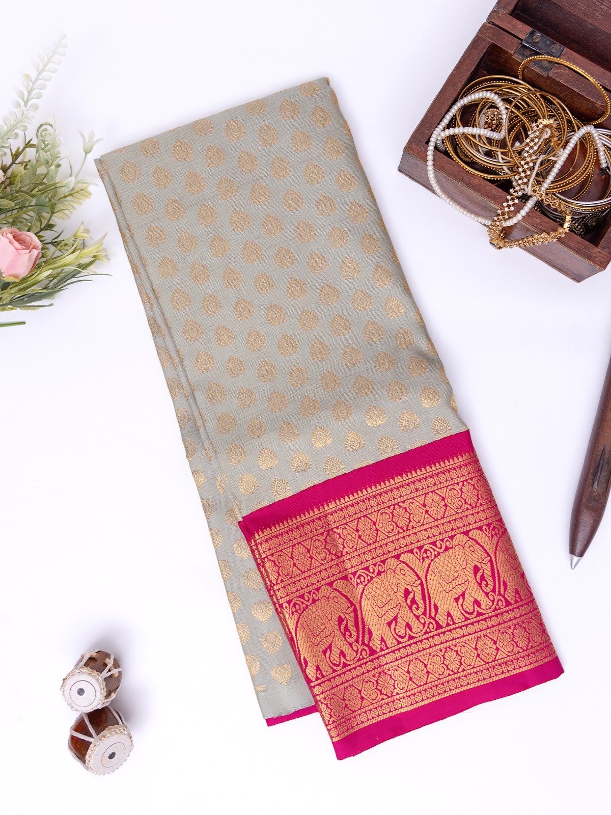 Ivory Kanjeevaram Silk Pavadai 