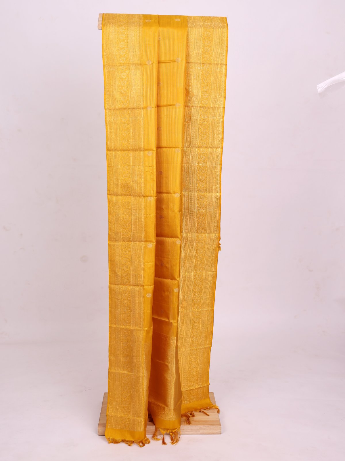 Mustard Yellow Zari Striped Kanjeevaram Silk Dupatta