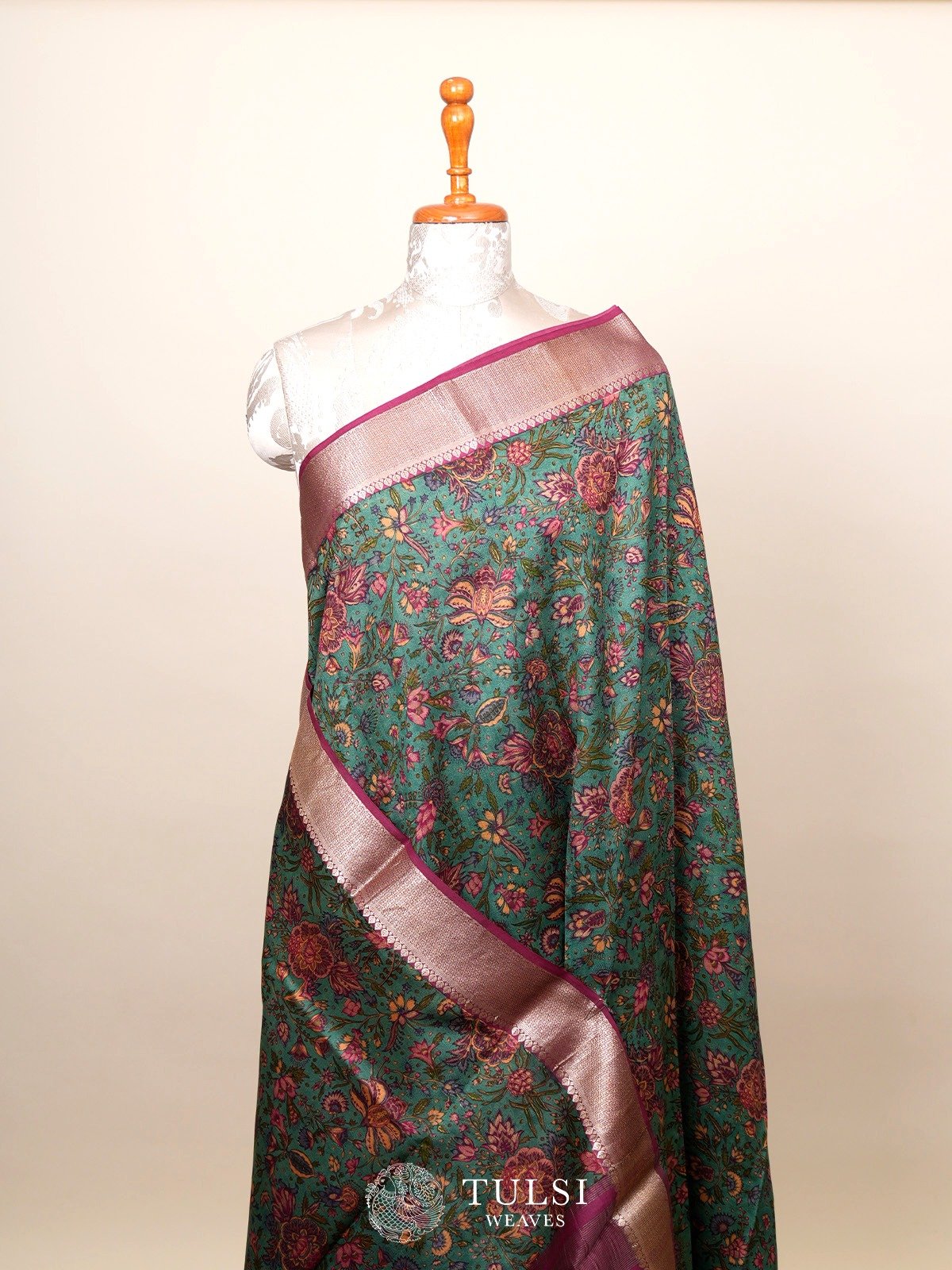 Dusty Green Chaniya Silk Saree