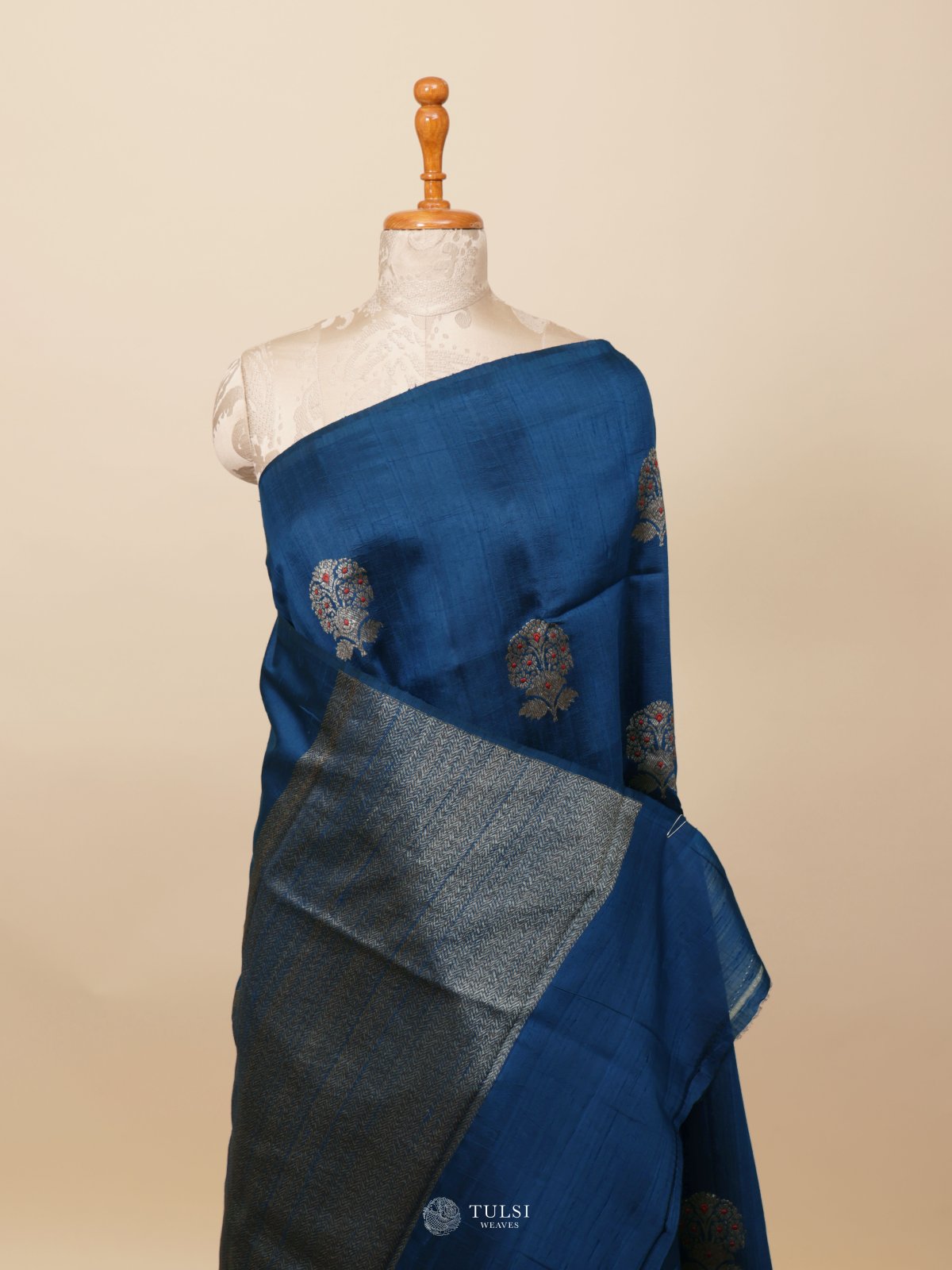 Blue Banaras Tussar Silk Saree