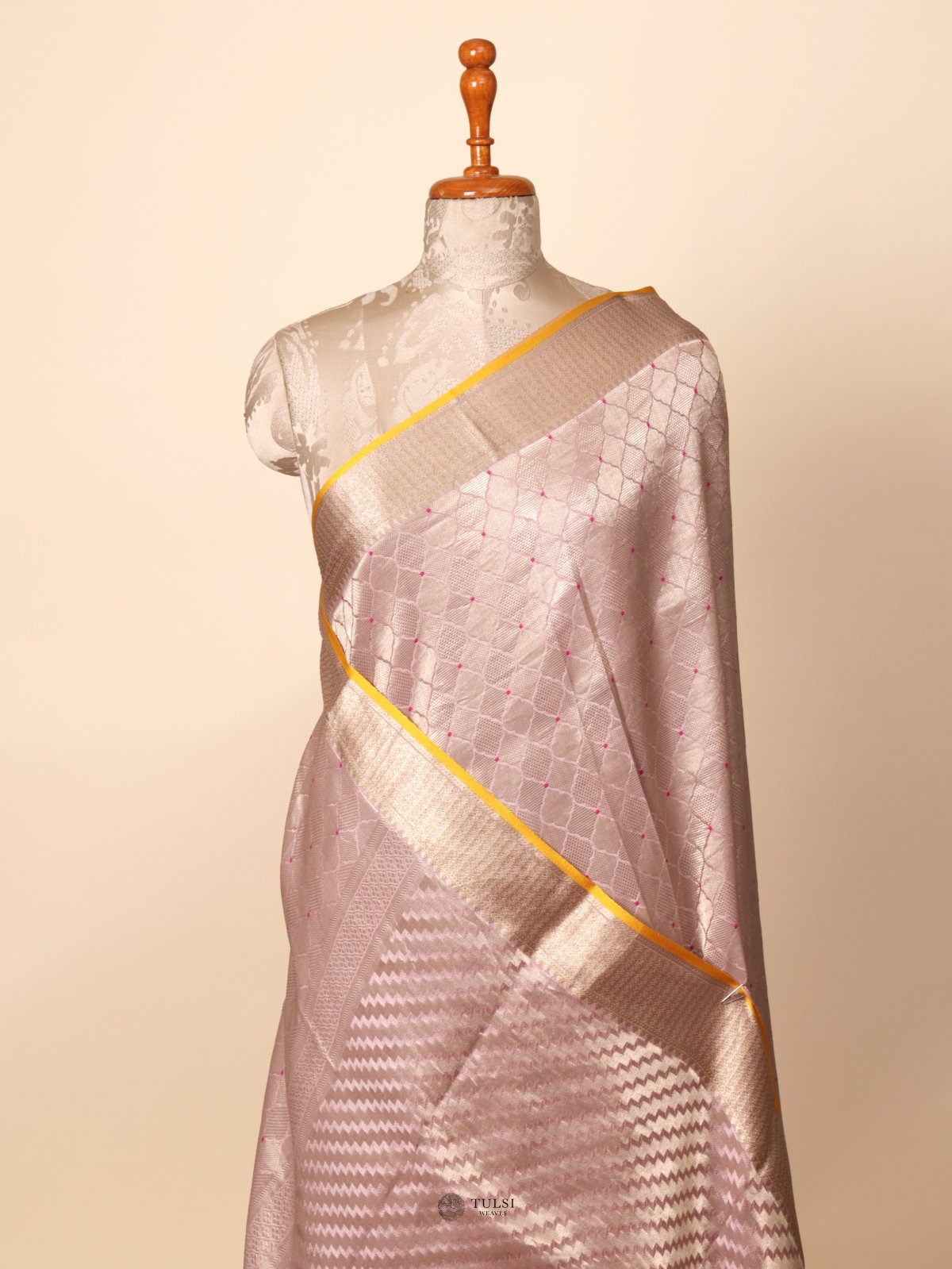 Pastel Pink Banaras Crepe Silk Saree