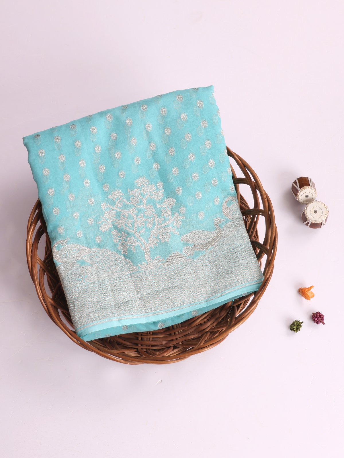 Light Blue Banaras Georgette Silk Saree