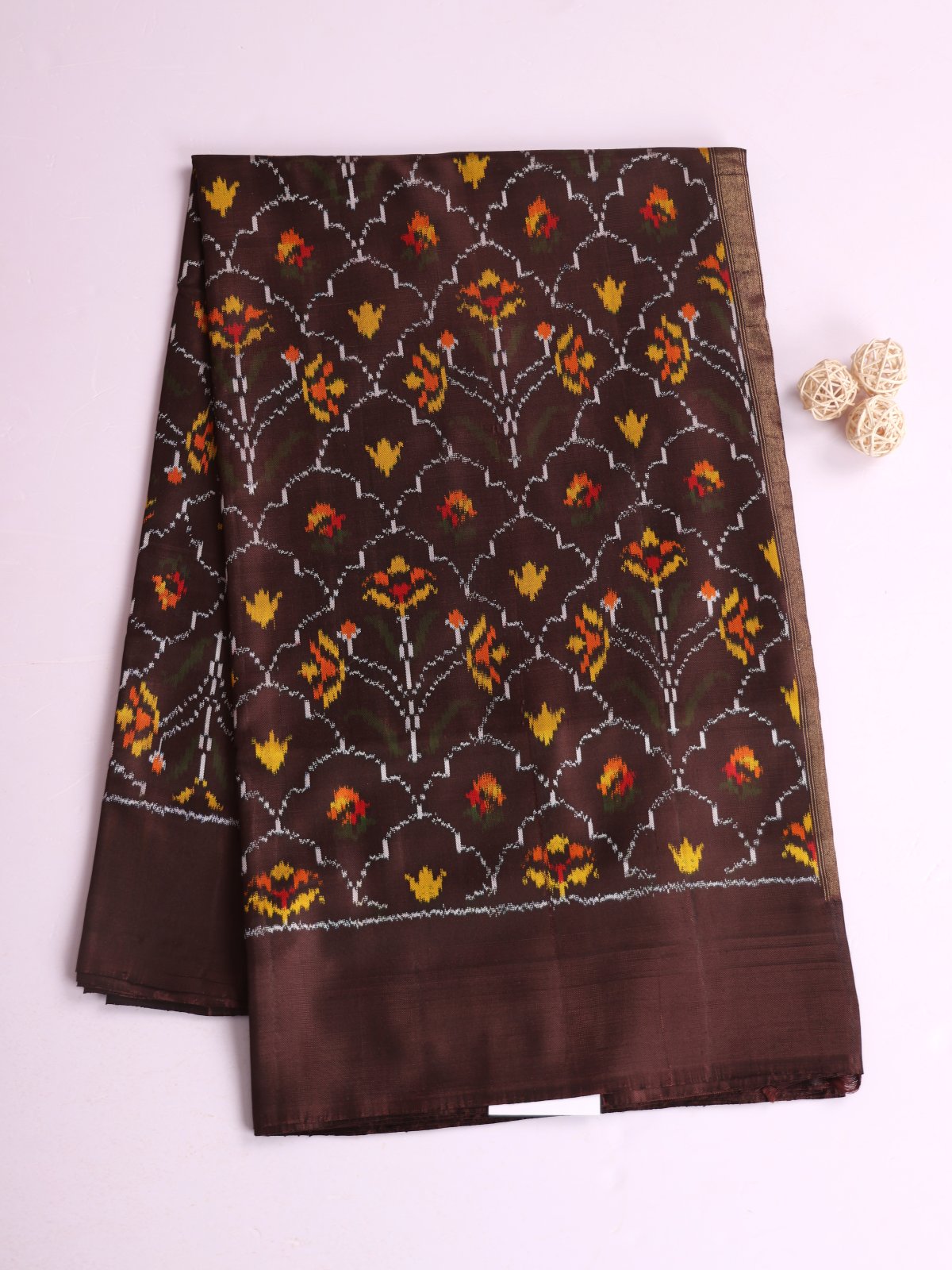 Chocolate Brown Patola Silk Saree