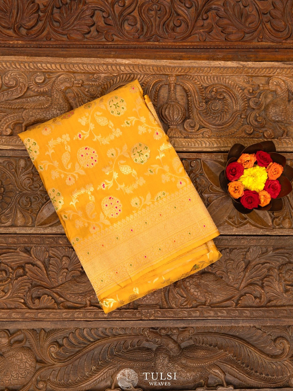 Mustard Banaras Silk Saree